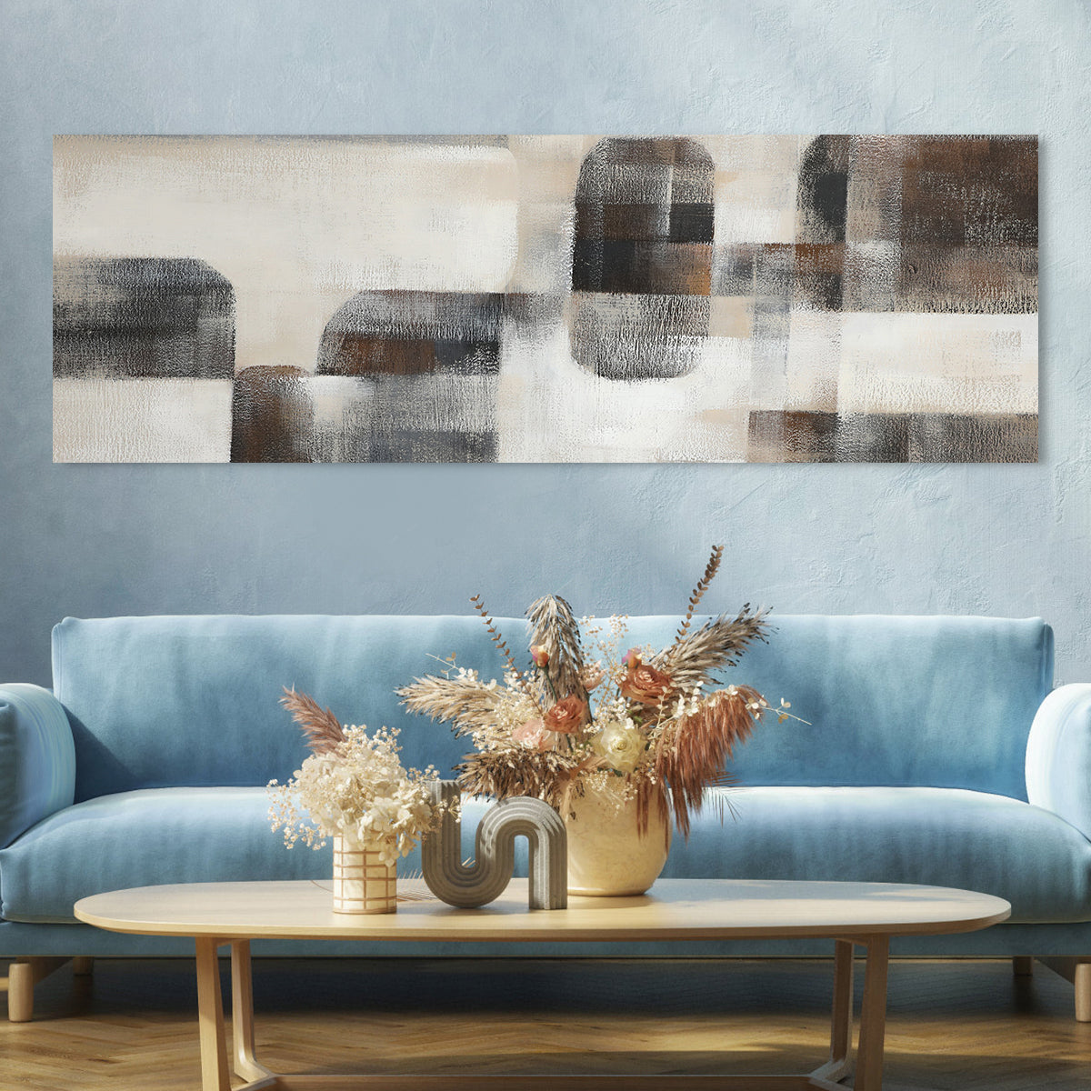 Contemporary Abstract Oil Painting in Neutral Geometric Tones for Modern Decor