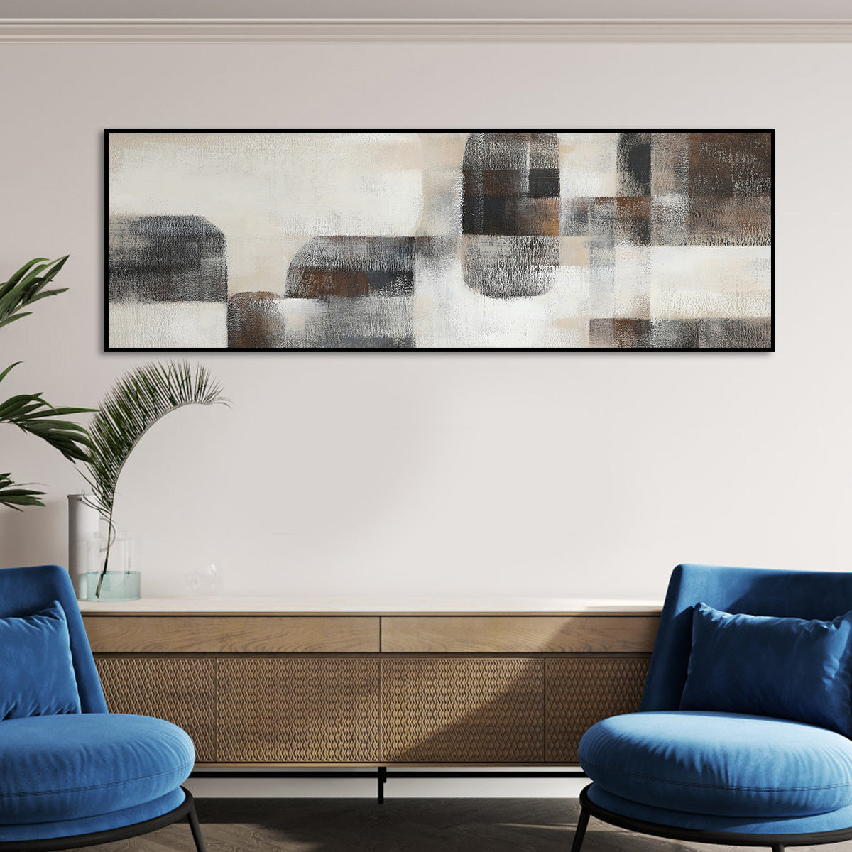 Contemporary Abstract Oil Painting in Neutral Geometric Tones for Modern Decor