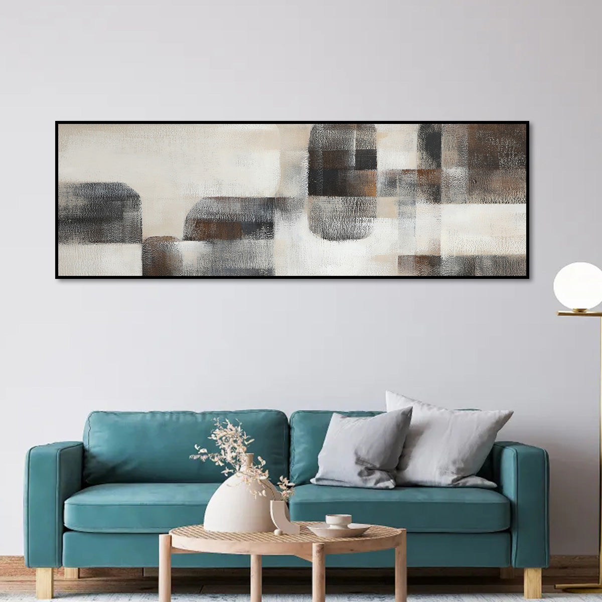 Contemporary Abstract Oil Painting in Neutral Geometric Tones for Modern Decor