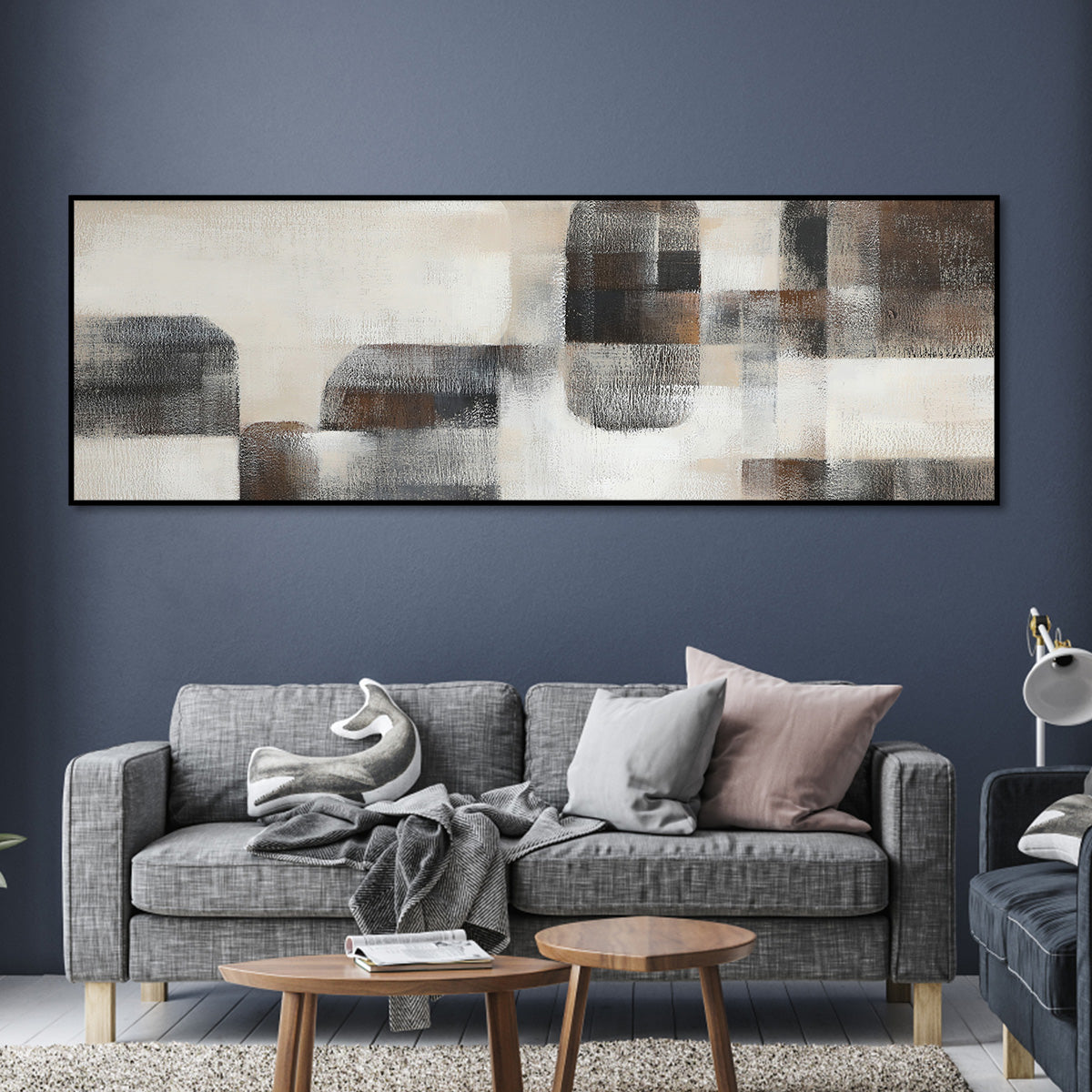 Contemporary Abstract Oil Painting in Neutral Geometric Tones for Modern Decor