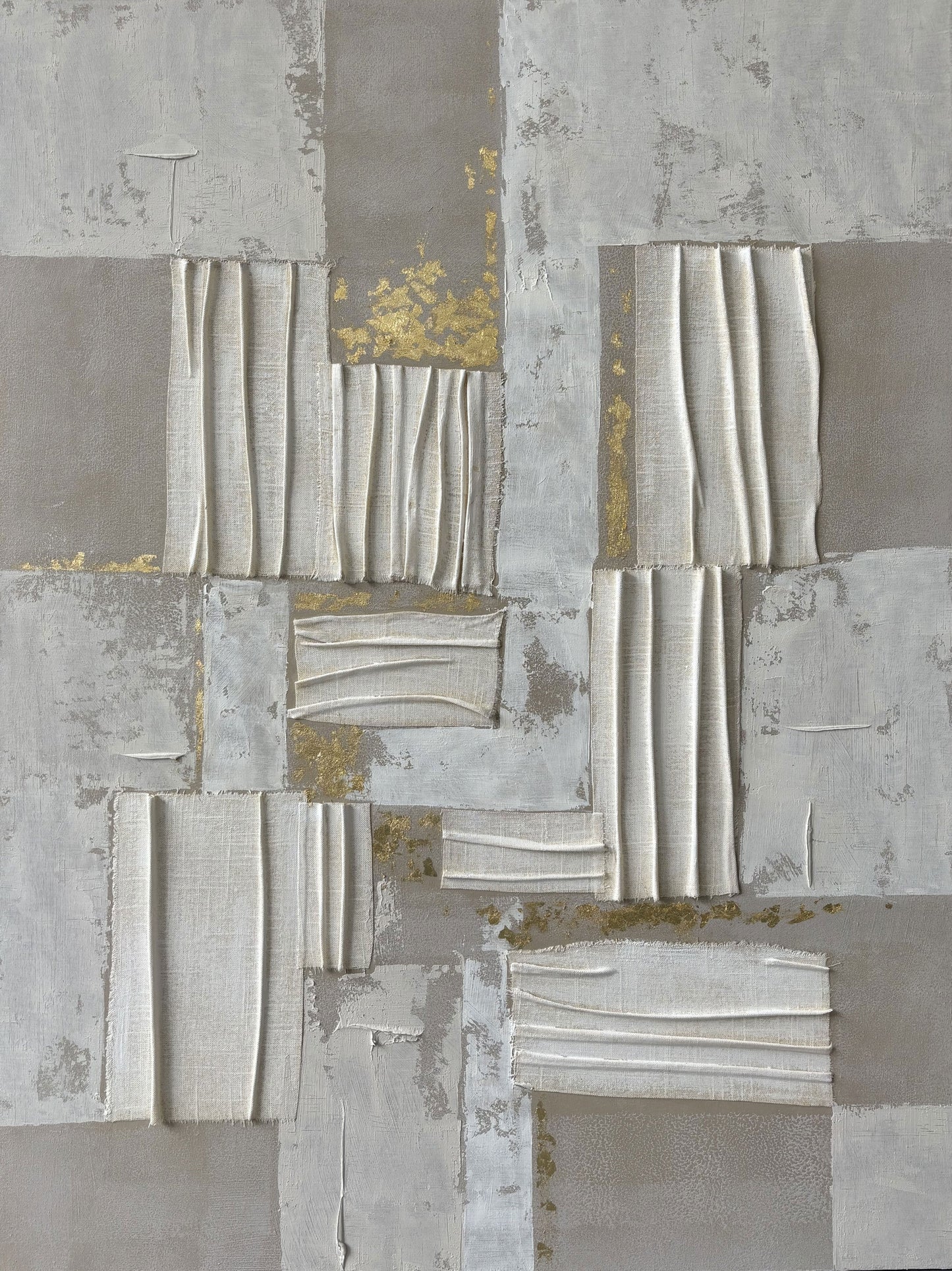 Contemporary Abstract Oil Painting with Gold Accents and Textured Elements
