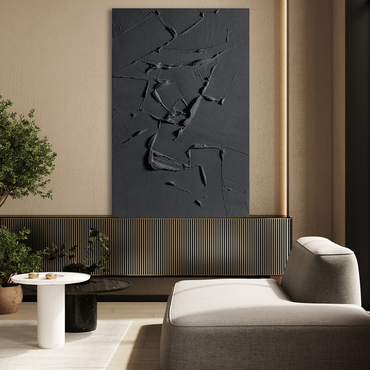 Contemporary Dark Abstract Oil Painting for Modern Home Décor