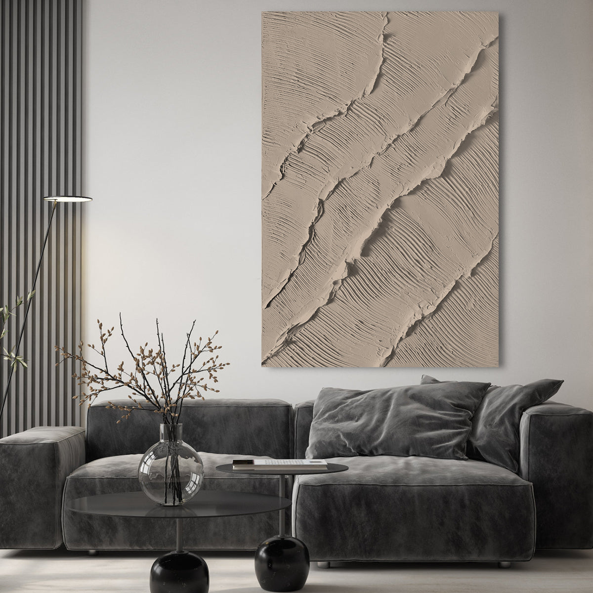 Abstract Beige Ripple Textured Canvas Art for Modern Home Decor