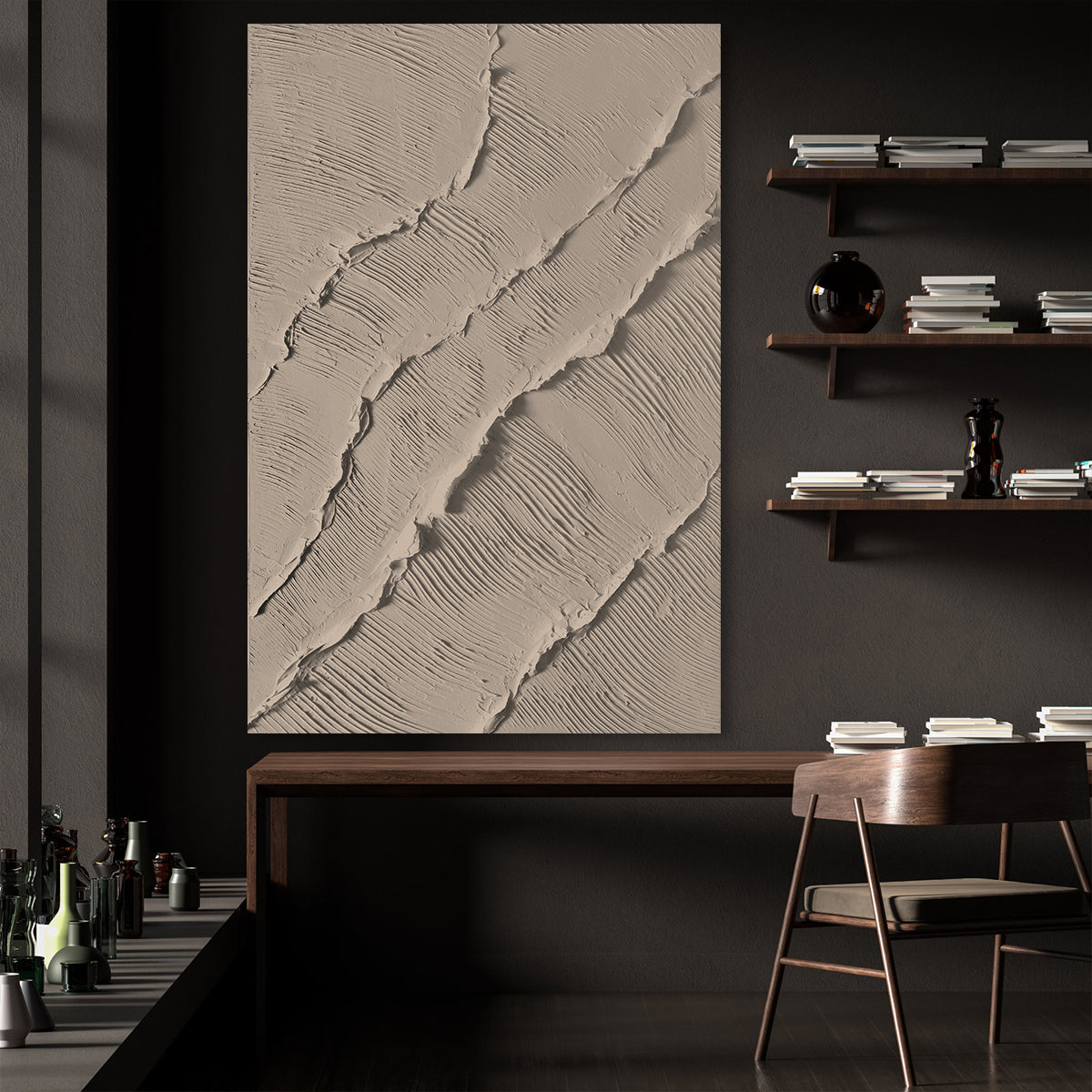 Abstract Beige Ripple Textured Canvas Art for Modern Home Decor