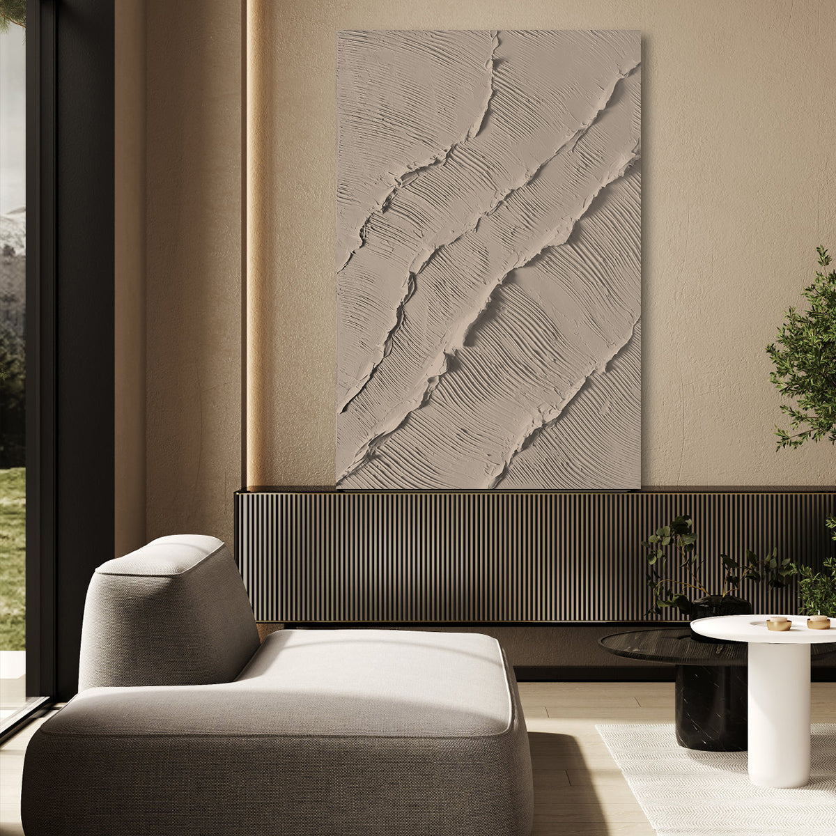 Abstract Beige Ripple Textured Canvas Art for Modern Home Decor
