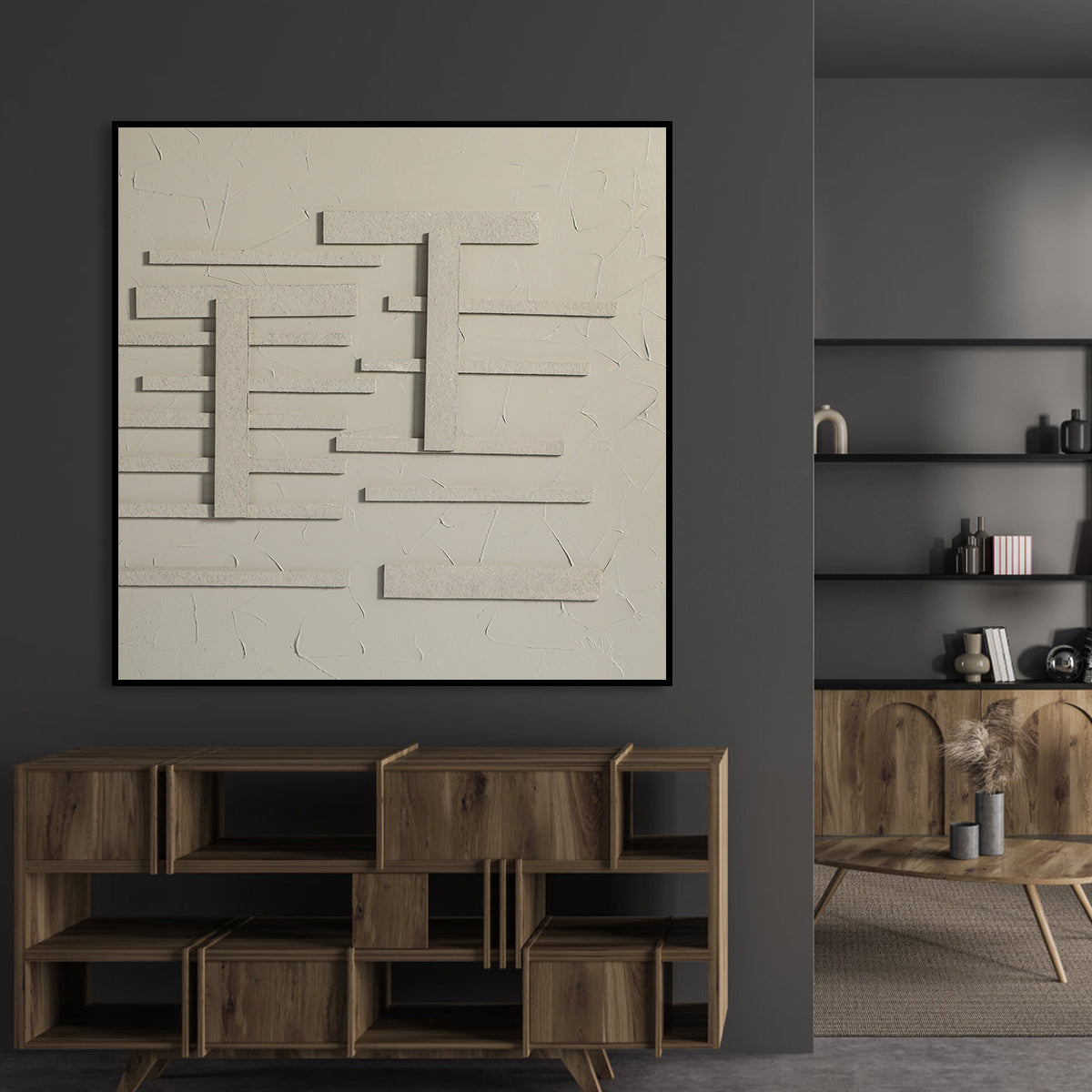 Contemporary Abstract Oil Painting: Tranquil Architectural Harmony