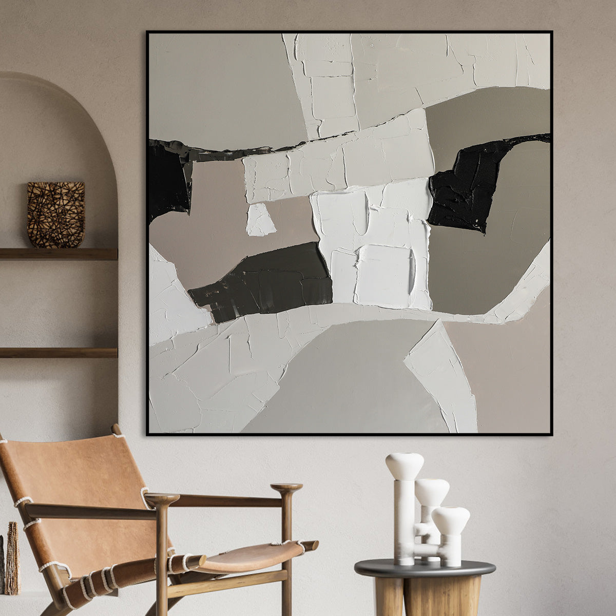 Contemporary Abstract Oil Painting in Neutral Tones for Modern Home Decor