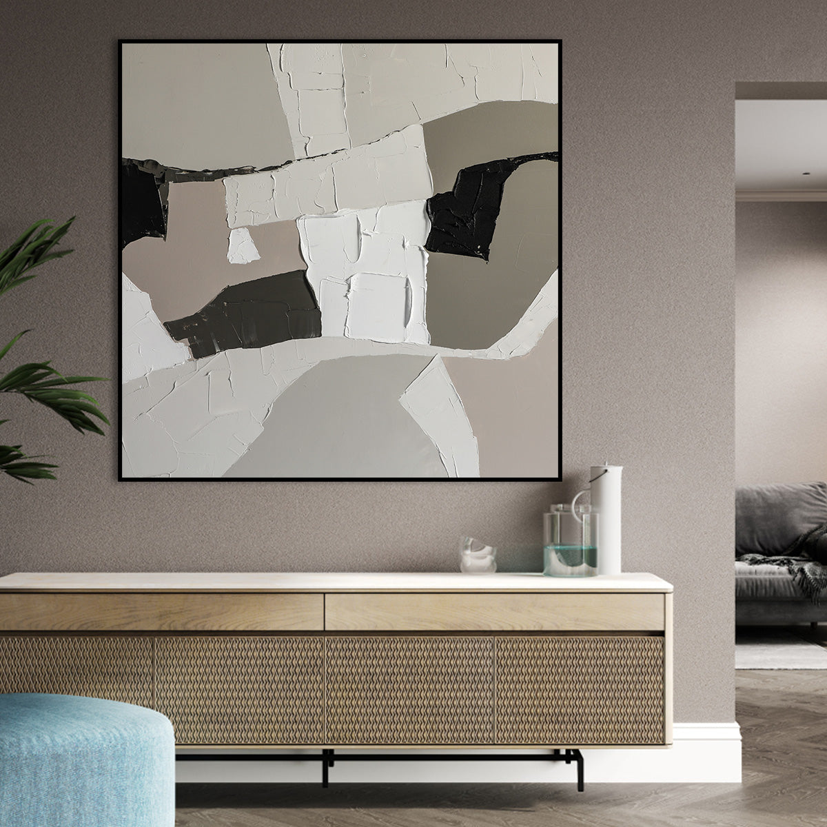 Contemporary Abstract Oil Painting in Neutral Tones for Modern Home Decor