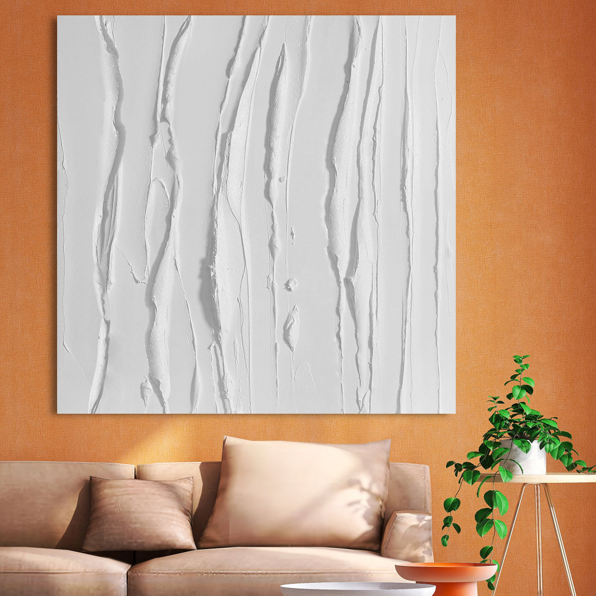 Elegant White Textured Oil Painting for Modern Minimalist Home Decor