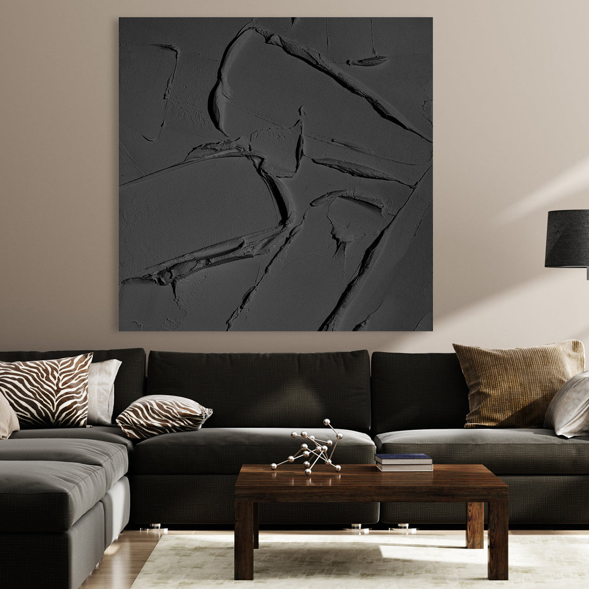 Elegant Black Texture: Modern Minimalist Oil Painting for Contemporary Decor