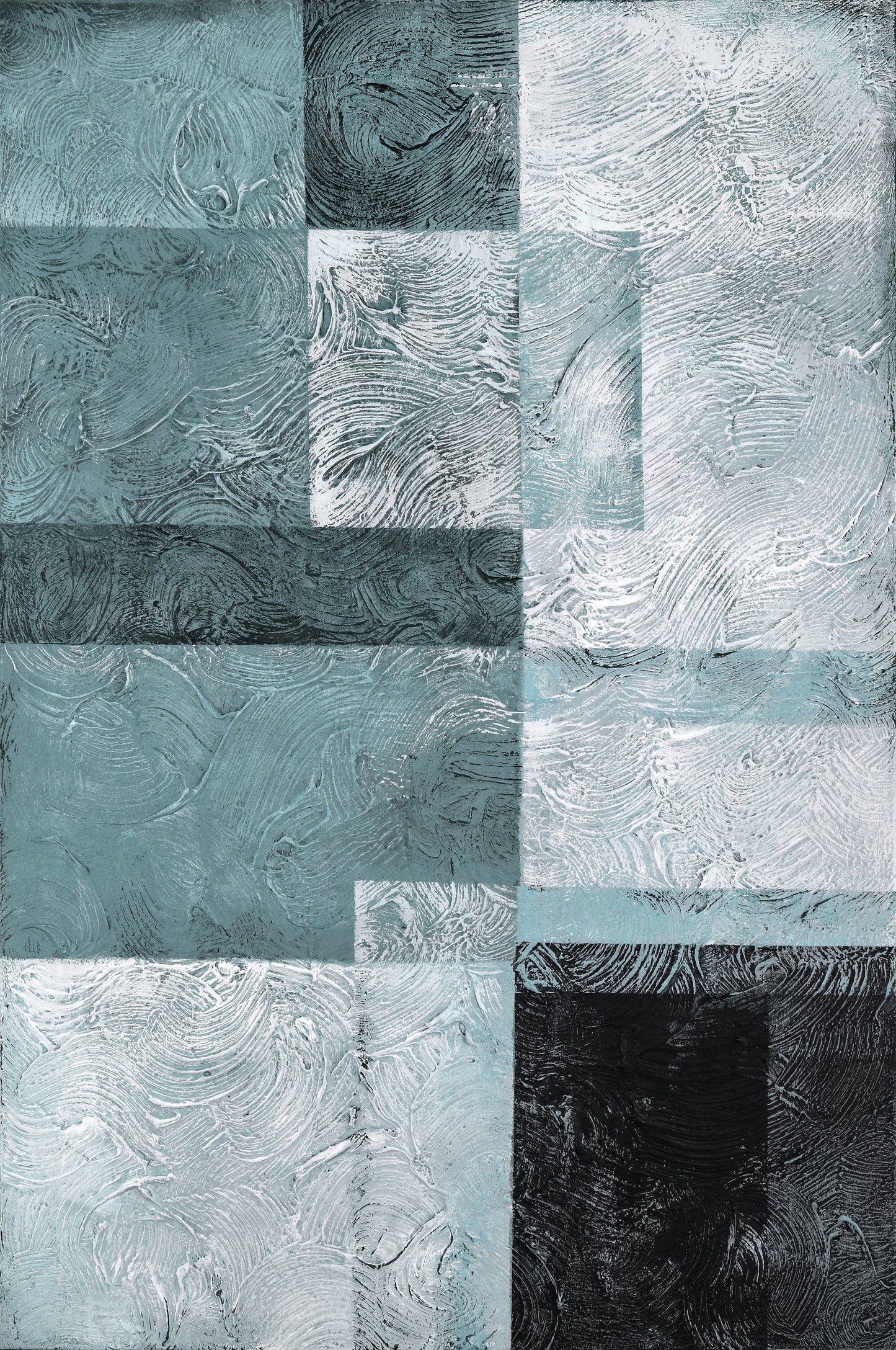 Abstract Blue and Black Textured Oil Painting for Modern Home Decor