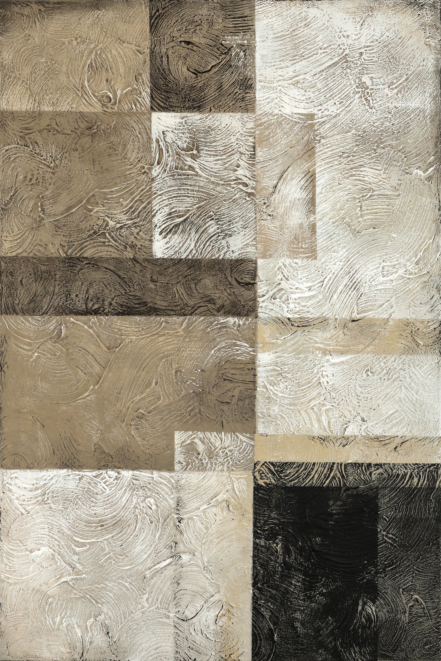 Modern Abstract Oil Painting in Earthy Tones with Textured Geometric Design