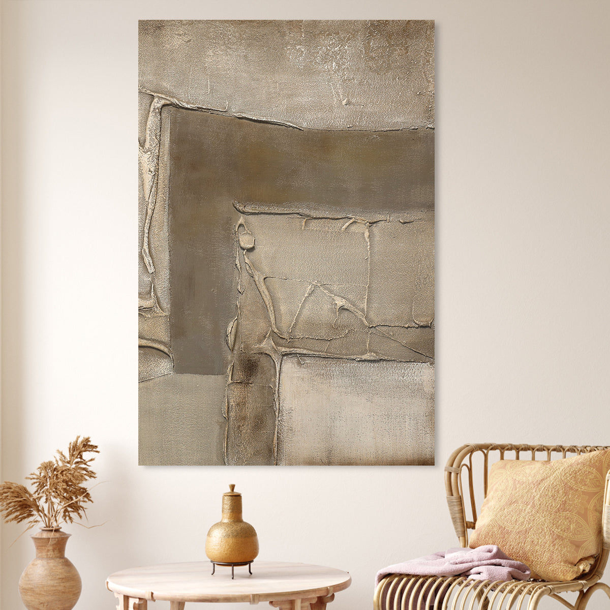 Abstract Beige Oil Painting for Tranquil Home Decor and Serene Aesthetic