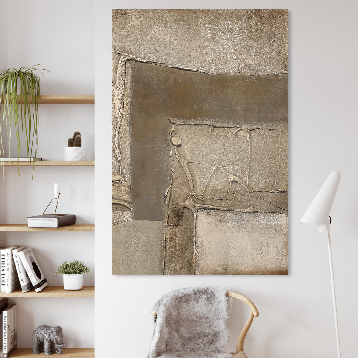 Abstract Beige Oil Painting for Tranquil Home Decor and Serene Aesthetic