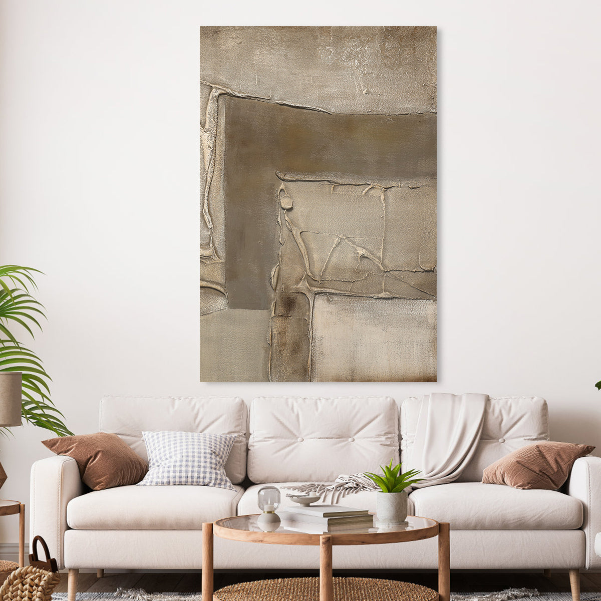 Abstract Beige Oil Painting for Tranquil Home Decor and Serene Aesthetic