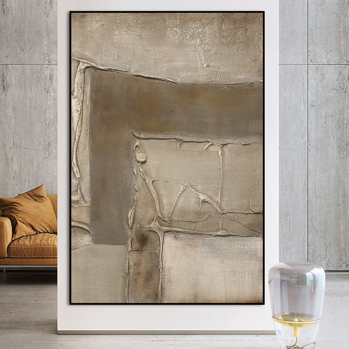 Abstract Beige Oil Painting for Tranquil Home Decor and Serene Aesthetic