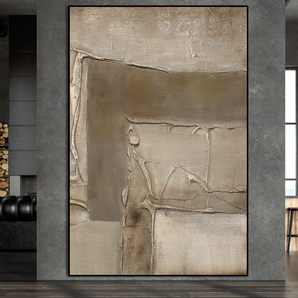 Abstract Beige Oil Painting for Tranquil Home Decor and Serene Aesthetic