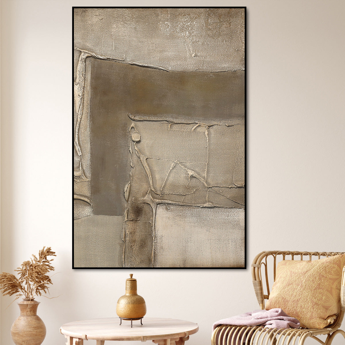 Abstract Beige Oil Painting for Tranquil Home Decor and Serene Aesthetic