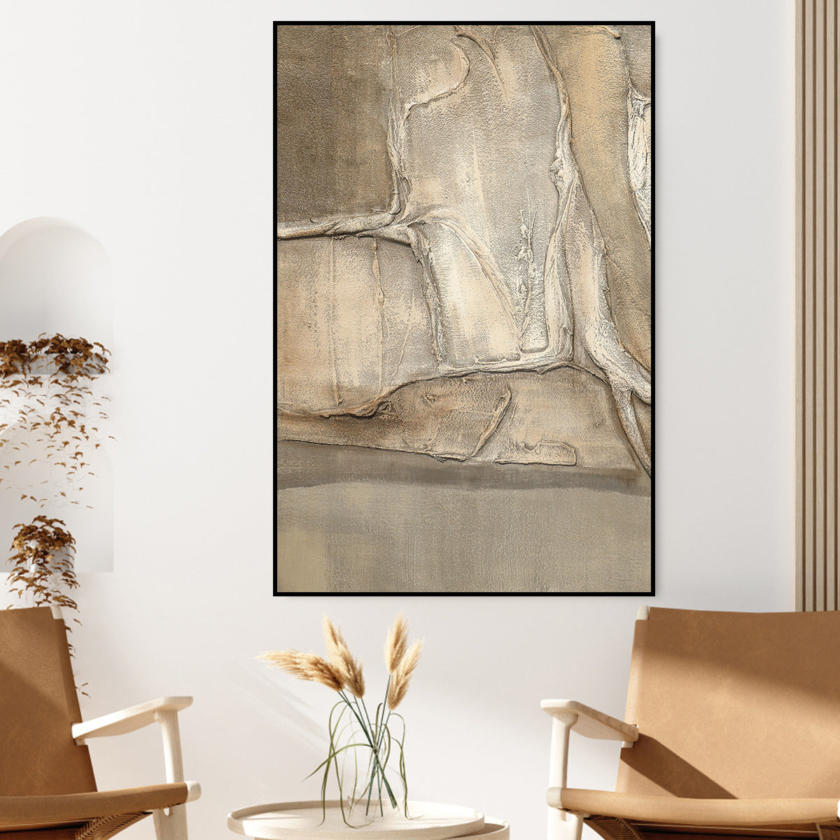 Beige Abstract Oil Painting for Modern Home Decor – Textured Wall Art Piece