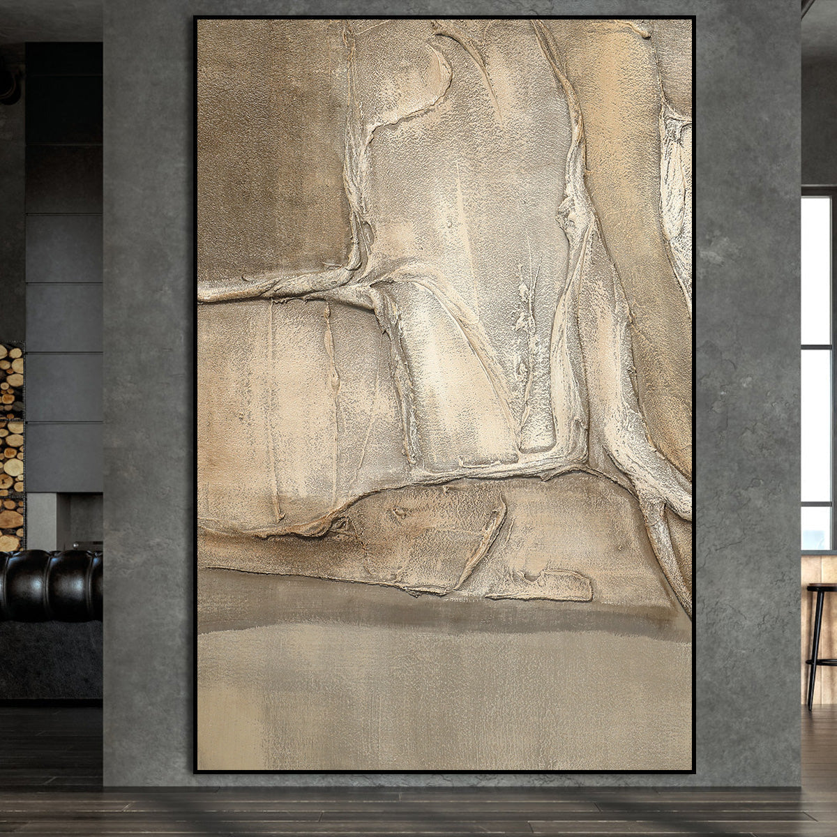 Beige Abstract Oil Painting for Modern Home Decor – Textured Wall Art Piece