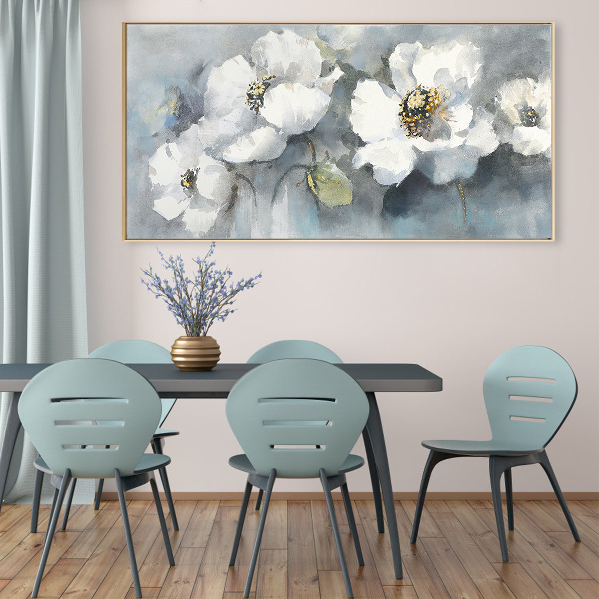 Elegant White Floral Oil Painting for Serene Home Decor