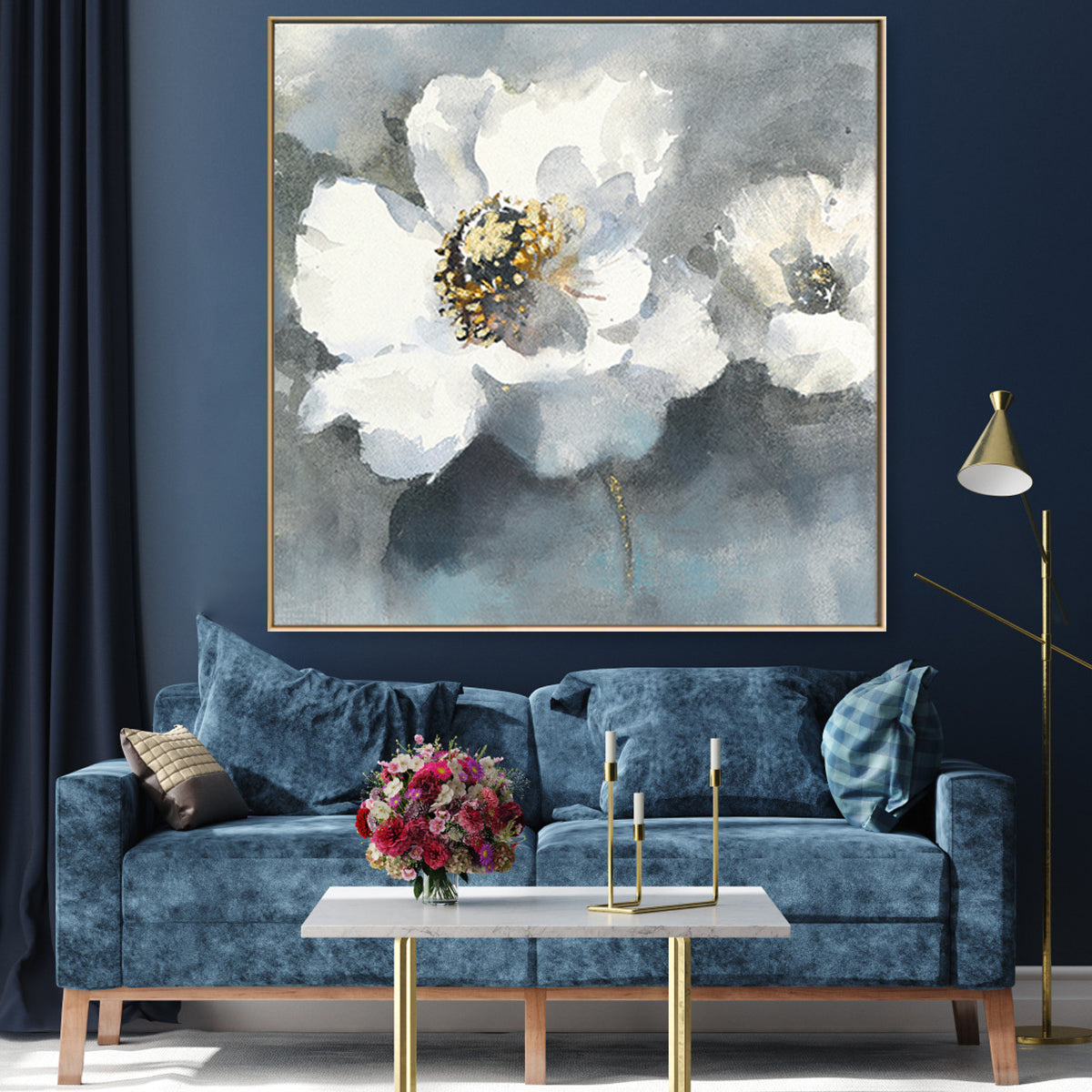Tranquil White Floral Oil Painting for Serene Home Decor