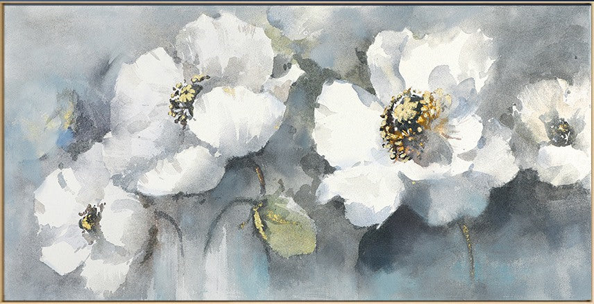 Elegant White Floral Oil Painting for Serene Home Decor
