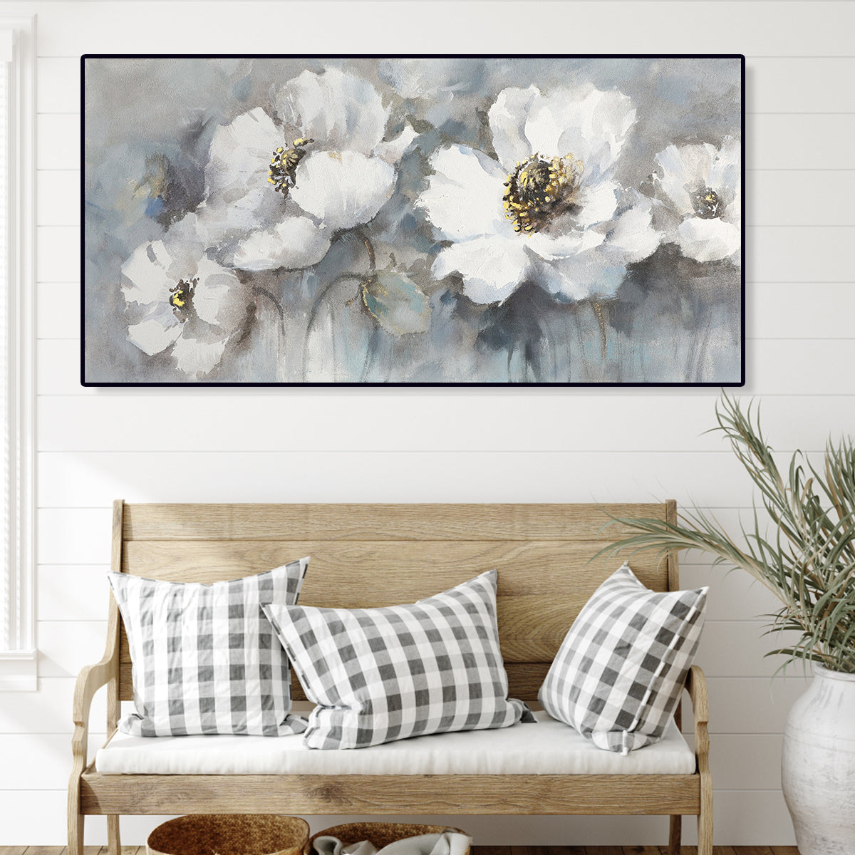 Blossoming White Flowers Oil Painting - Serene Spring Decor for Home and Office