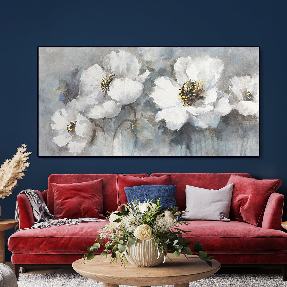 Blossoming White Flowers Oil Painting - Serene Spring Decor for Home and Office