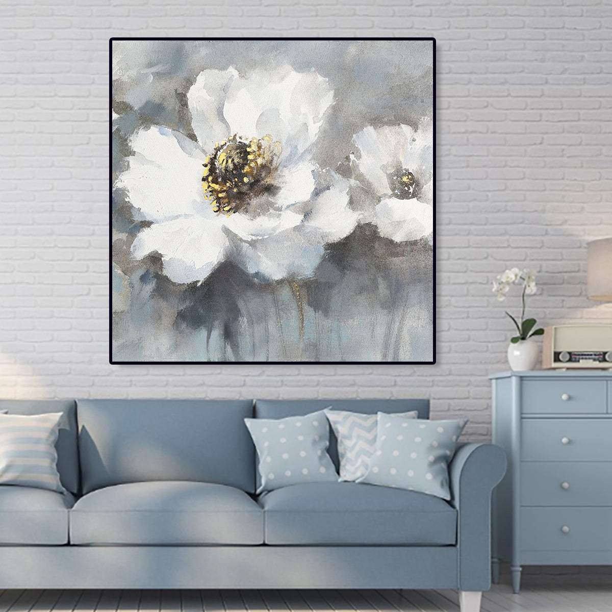 Elegant White Floral Oil Painting for Home Decor and Art Enthusiasts