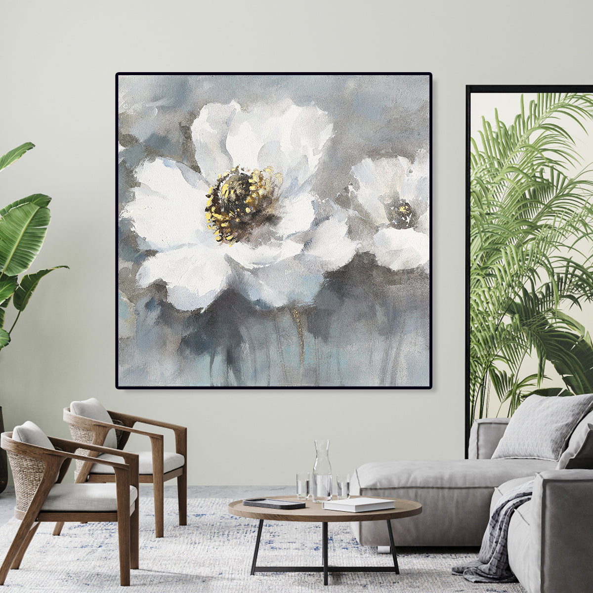 Elegant White Floral Oil Painting for Home Decor and Art Enthusiasts