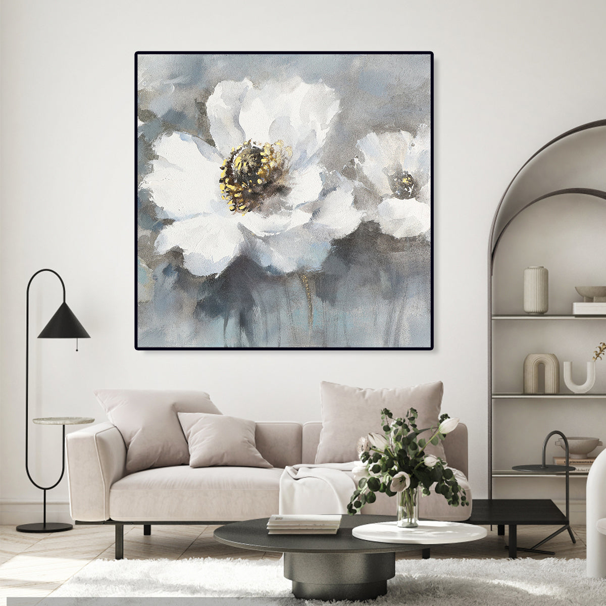 Elegant White Floral Oil Painting for Home Decor and Art Enthusiasts