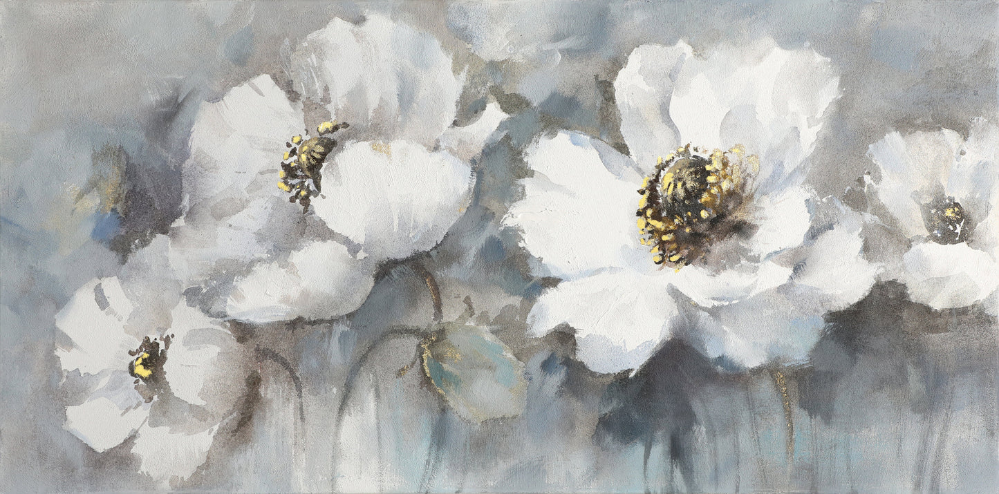 Blossoming White Flowers Oil Painting - Serene Spring Decor for Home and Office