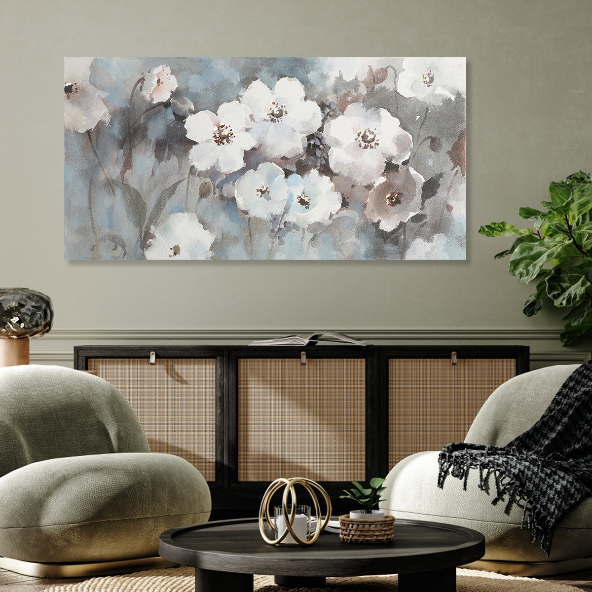Elegant White Floral Oil Painting for Home Decor and Wall Art