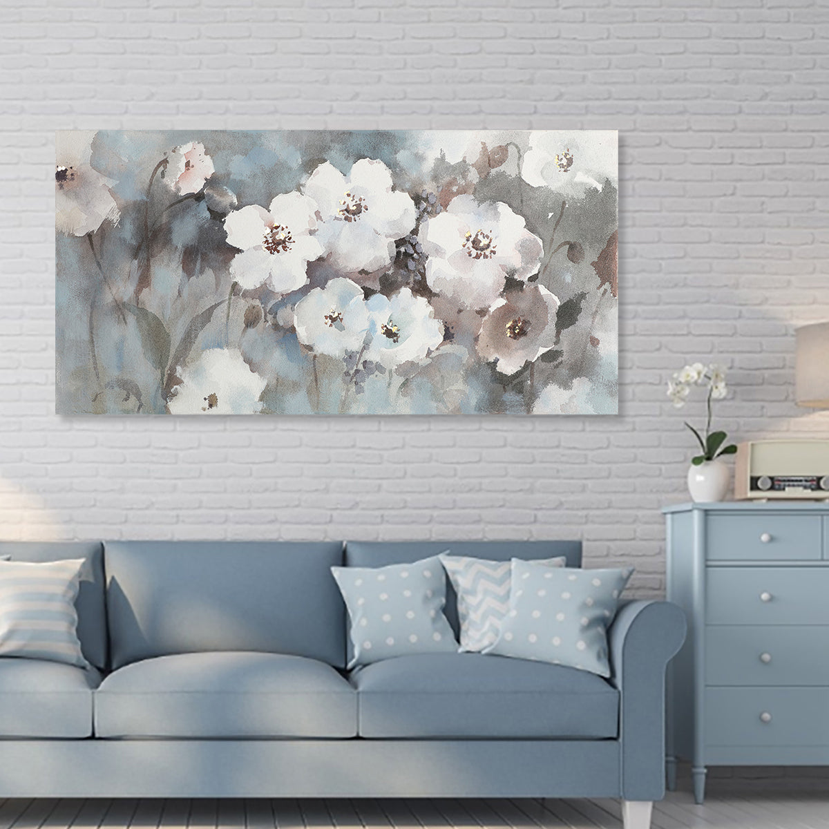 Elegant White Floral Oil Painting for Home Decor and Wall Art