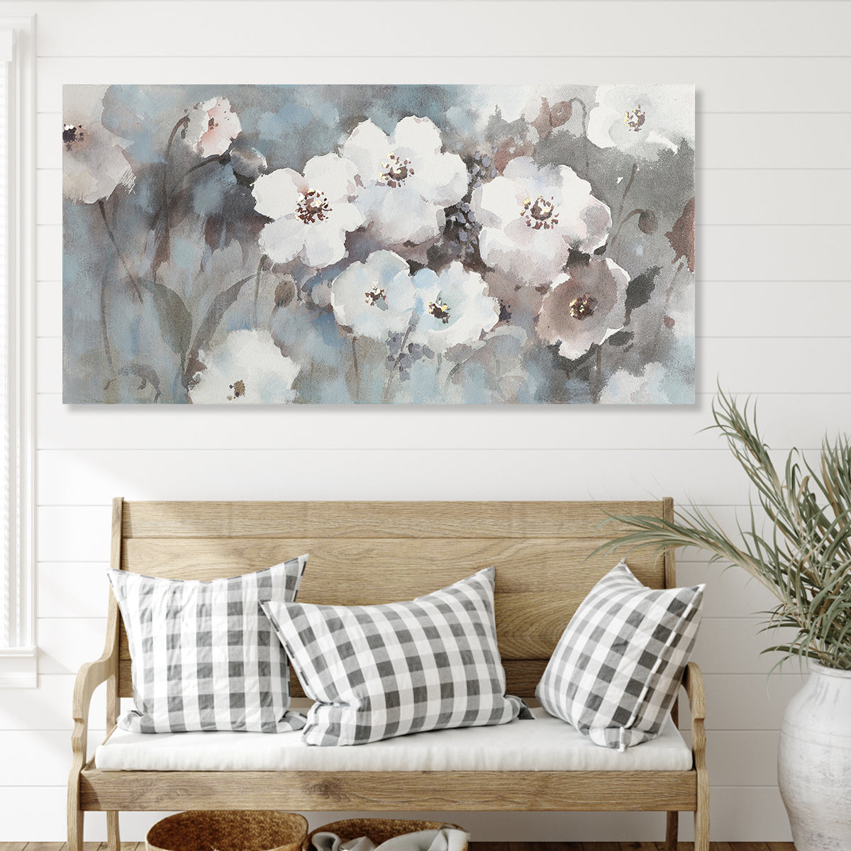 Elegant White Floral Oil Painting for Home Decor and Wall Art