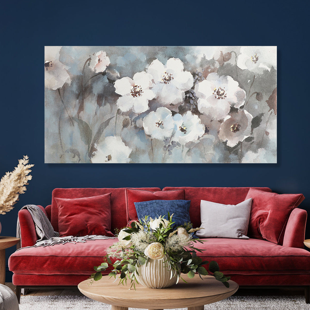 Elegant White Floral Oil Painting for Home Decor and Wall Art