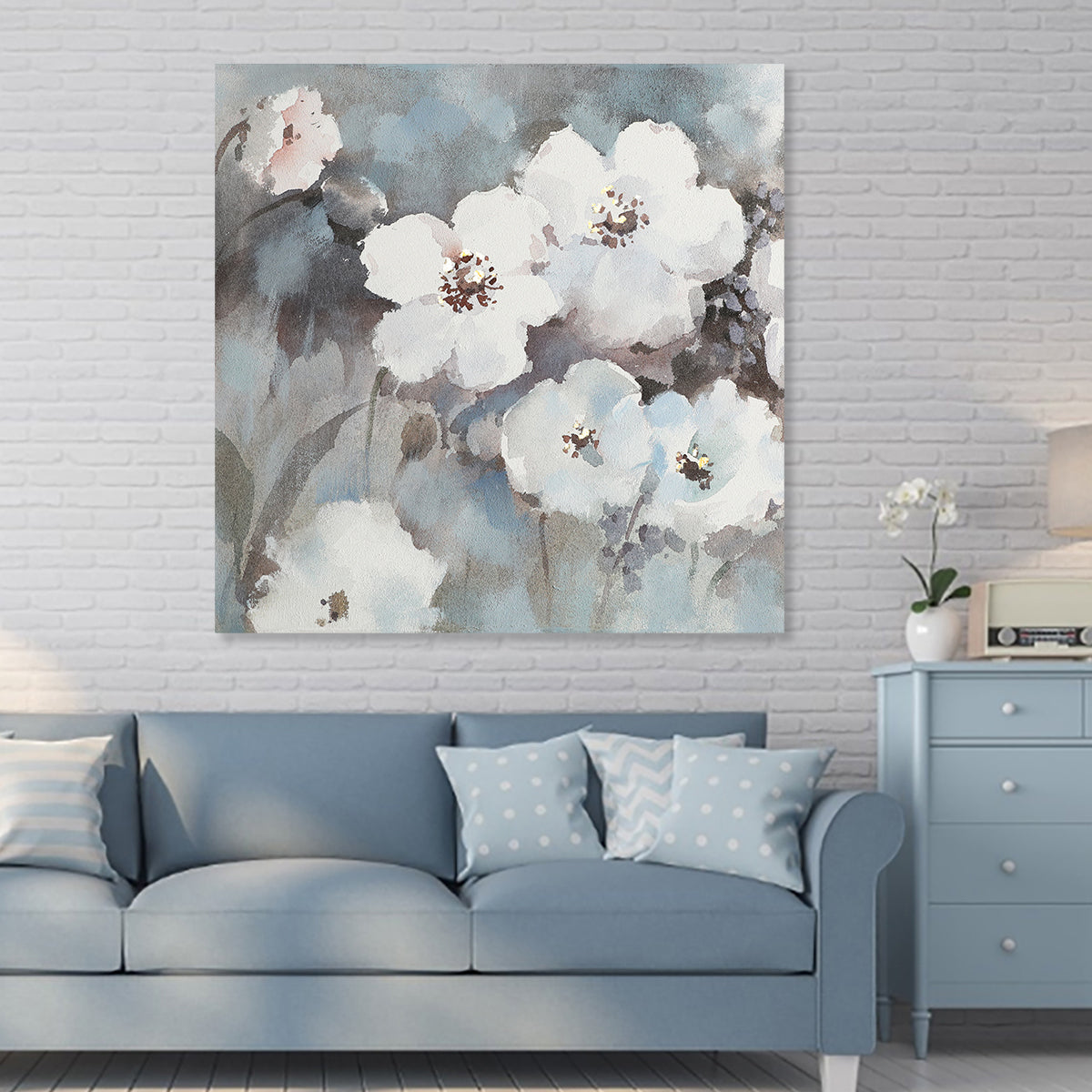 Elegant White Floral Oil Painting for Home Decor and Modern Aesthetics