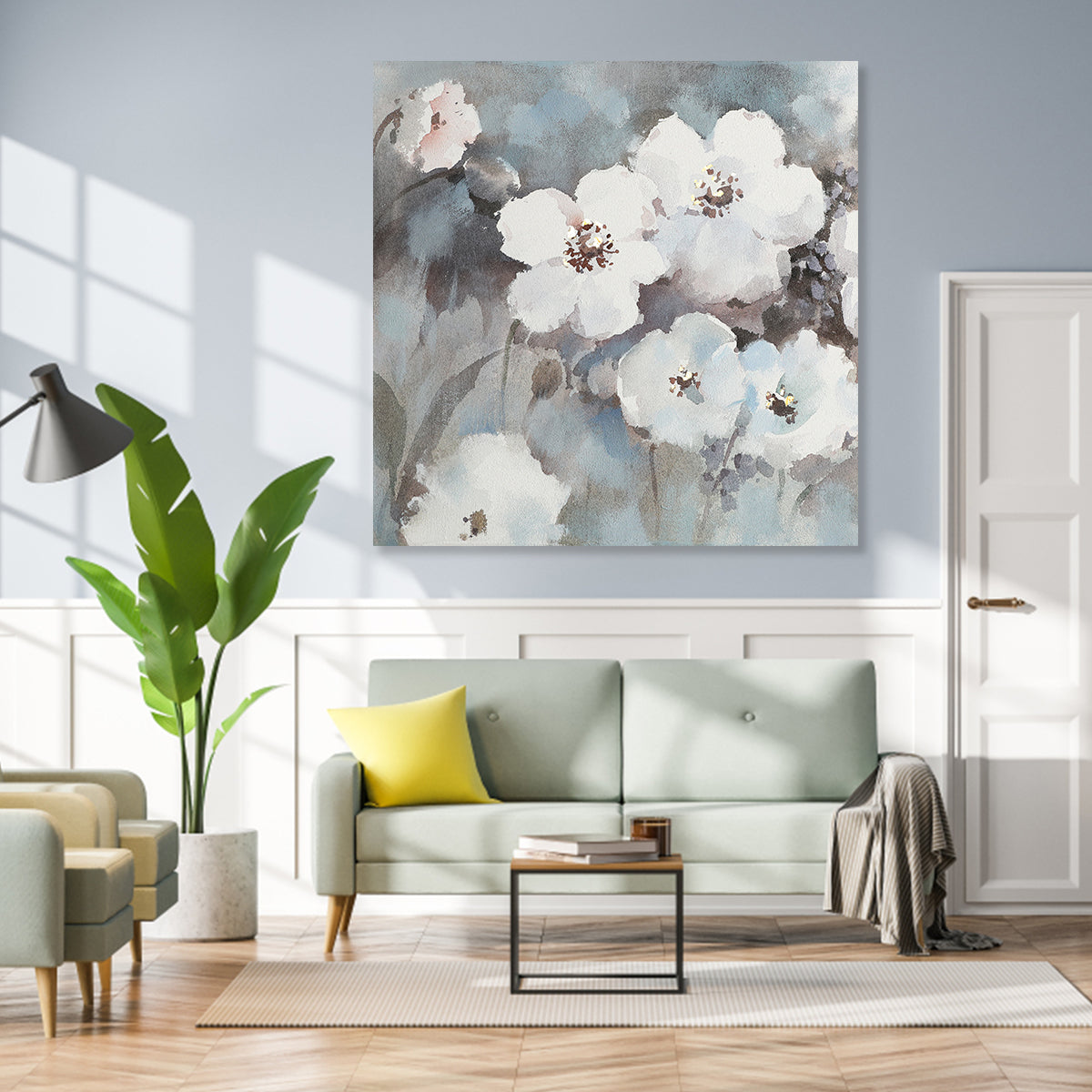 Elegant White Floral Oil Painting for Home Decor and Modern Aesthetics