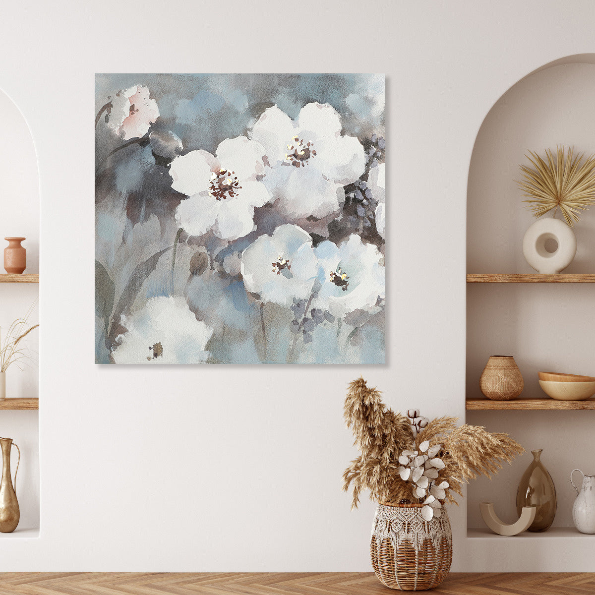 Elegant White Floral Oil Painting for Home Decor and Modern Aesthetics