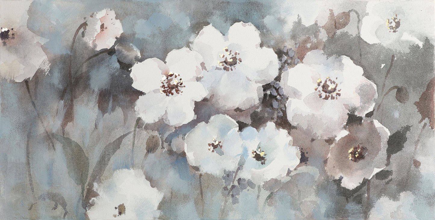 Elegant White Floral Oil Painting for Home Decor and Wall Art
