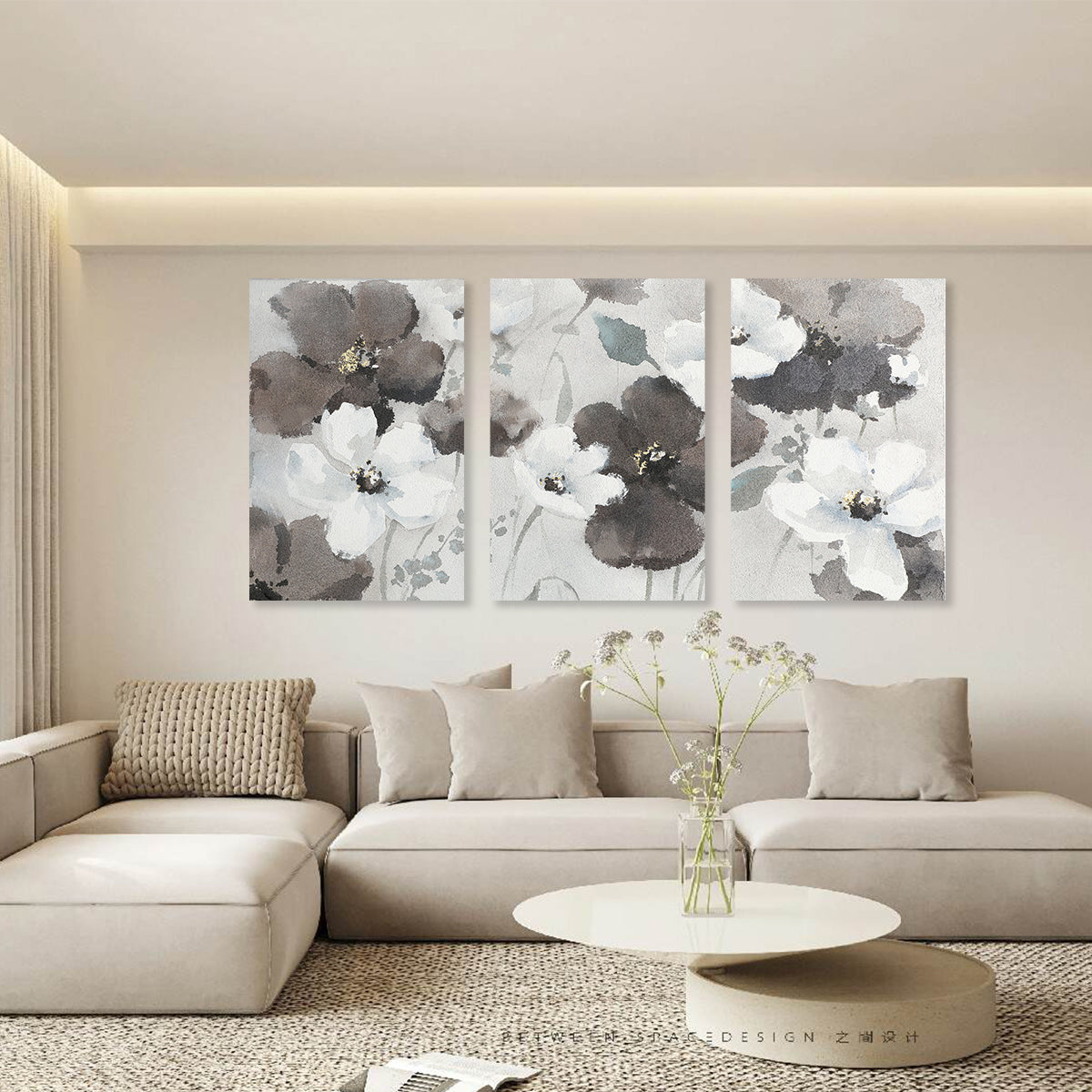 Elegant Floral Triptych Painting for Modern Home Décor