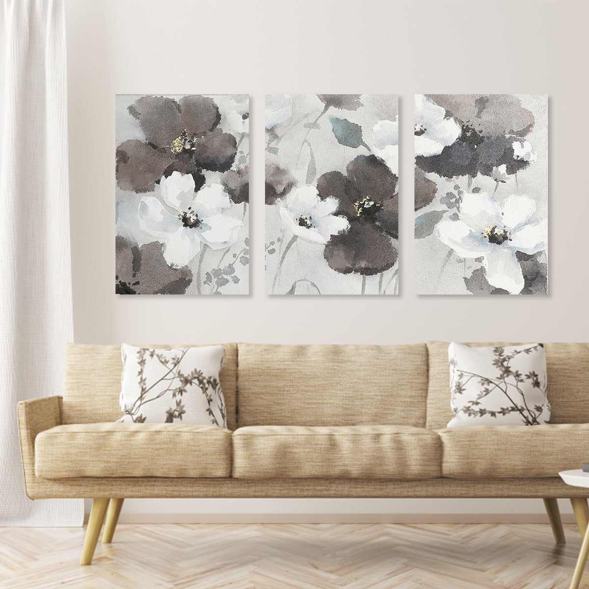 Elegant Floral Triptych Painting for Modern Home Décor