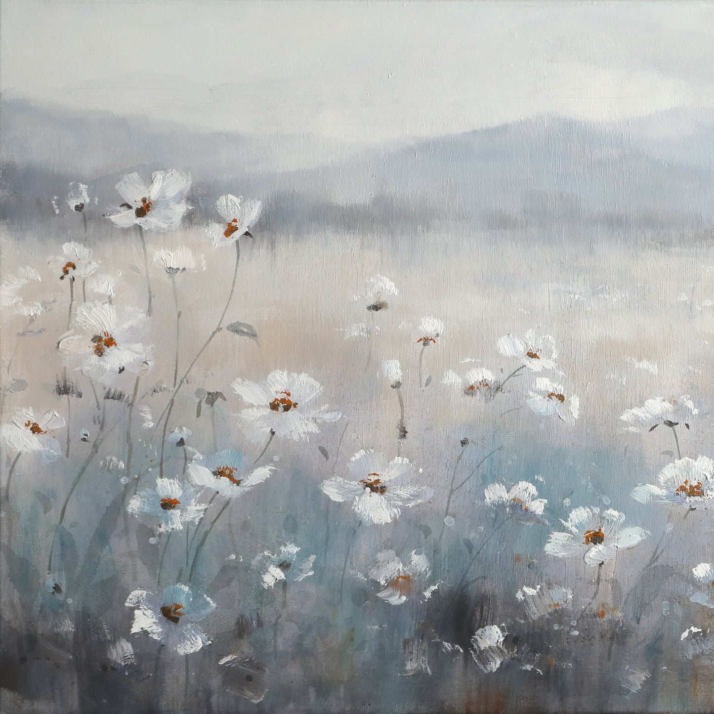 Serene Floral Landscape Oil Painting - Whispering Meadows at Dawn