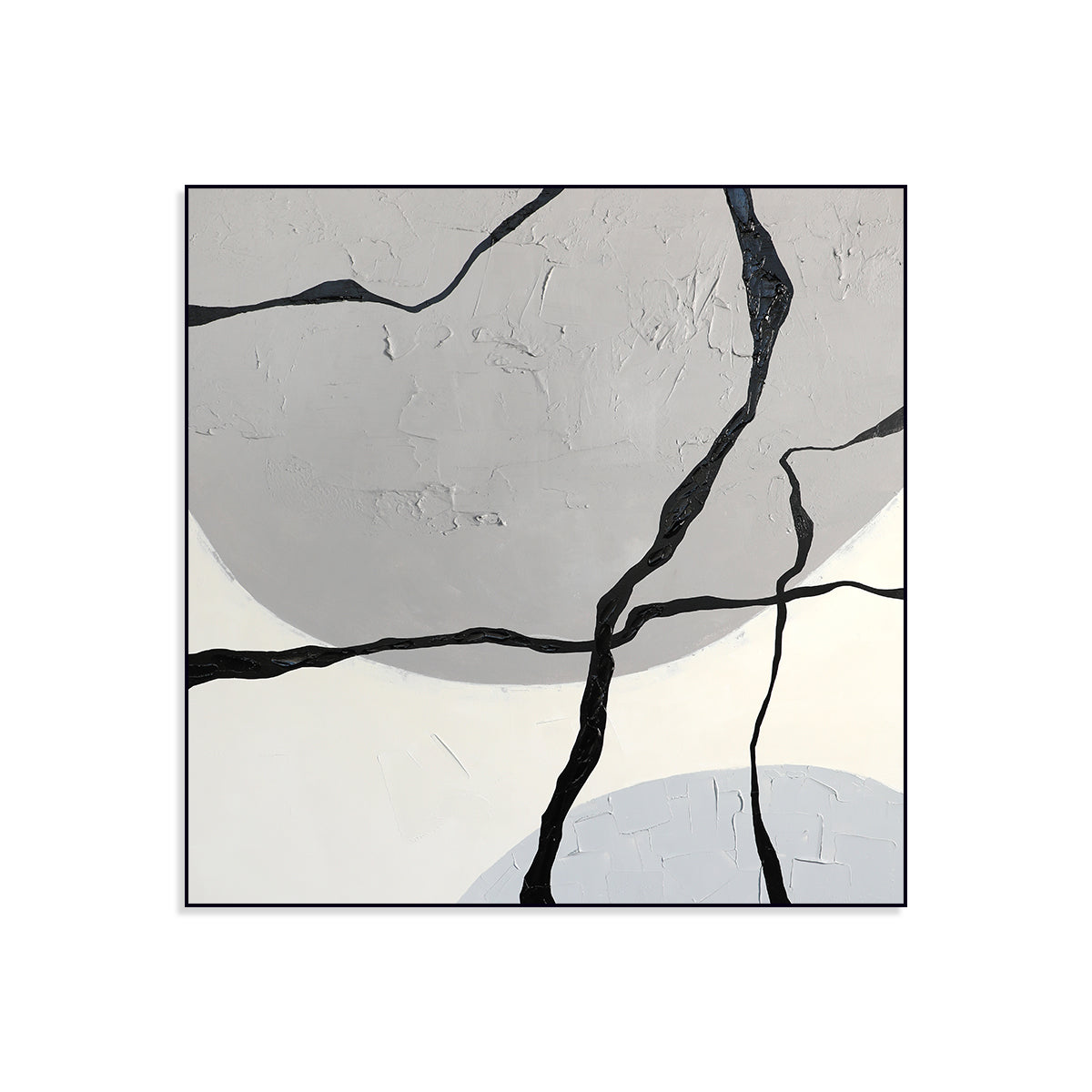 Abstract Geometric Oil Painting: Cracked Texture in Gray and Black Tones