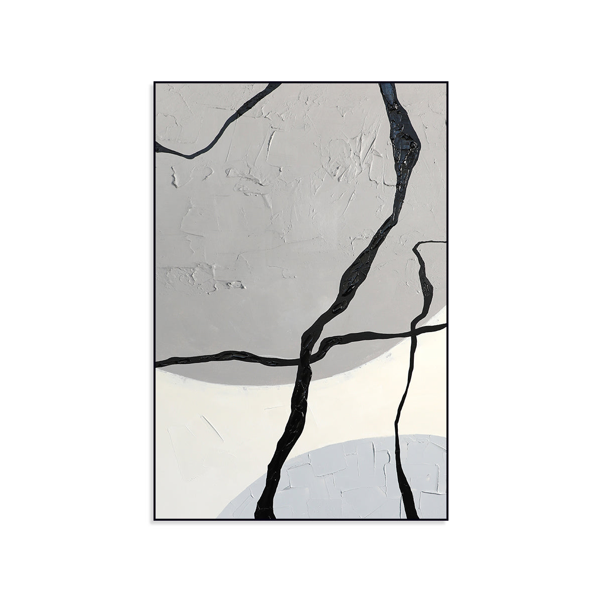 Modern Geometric Abstract Art Painting in Elegant Black and Gray Texture