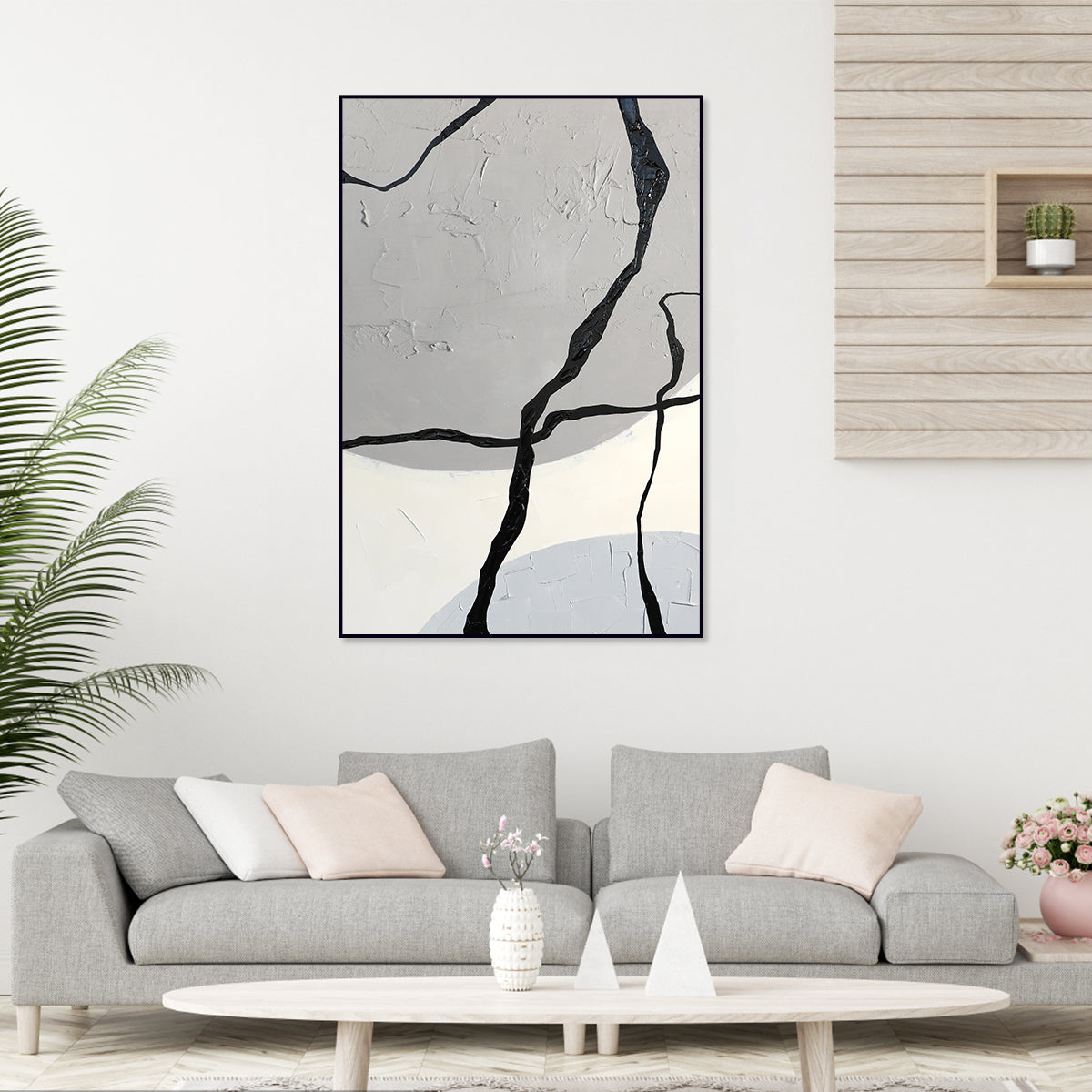 Modern Geometric Abstract Art Painting in Elegant Black and Gray Texture