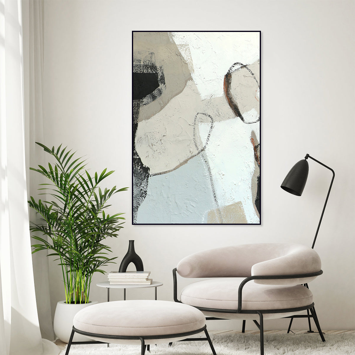 Textured Abstract Minimalist Oil Painting for Modern Home Decor