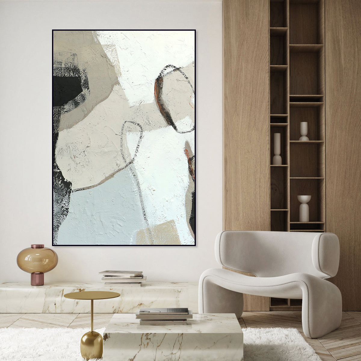 Textured Abstract Minimalist Oil Painting for Modern Home Decor
