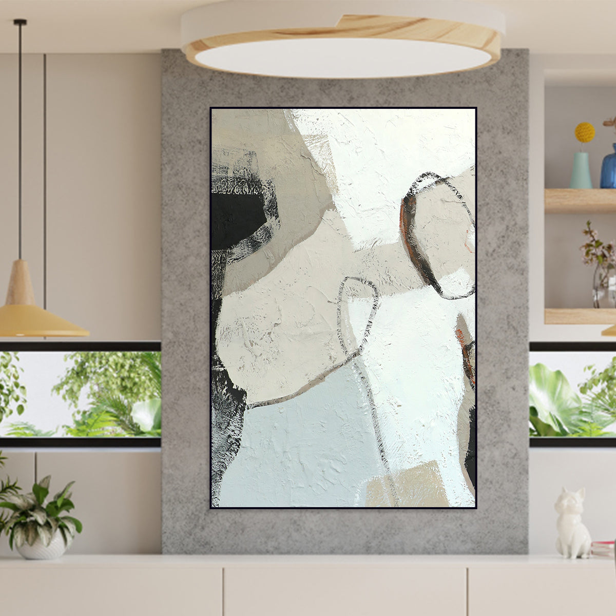 Textured Abstract Minimalist Oil Painting for Modern Home Decor